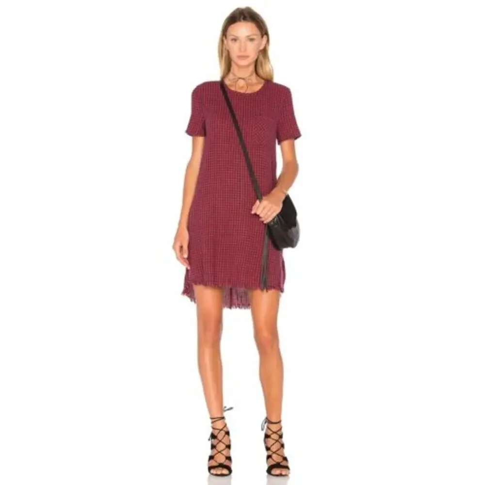 Current/Elliott Buffalo Check Mini Shift Dress Dress Fringe Hem Red Blue Size 2 - Picture 2 of 11